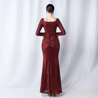 Gorgeous Square Collar Evening Dress with Feather Embellishments and Sequins