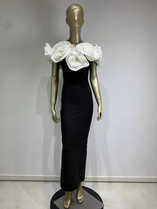 High-Quality Luxury White Strapless Bodycon Evening Dress with Large 3D Flowers - Elegant Bandage Dress for Women