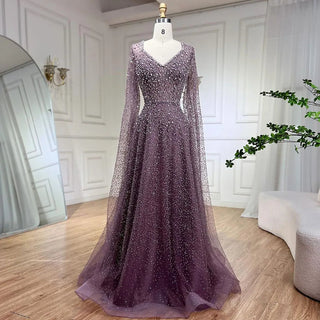 Ships in 1 to 3 Days - Arabic Luxury Purple Mermaid Evening Dress 2024 with Strapless Design, Beaded Elegance - Ideal for Women's Wedding Party