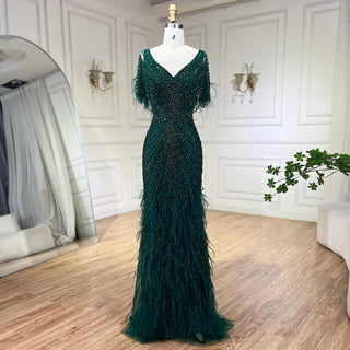 Brown Mermaid Luxury Evening Dresses Gowns 2024 Beaded Feather Elegant for Women's Party