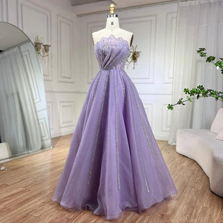 Ships in 1 to 3 Days - Lilac Luxury Beading Dubai Evening Dress: 2024 Long Elegant Scalloped Arabic Women's Formal Prom Dress