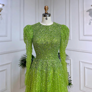 Green Mermaid Evening Dress 2024: Elegant with Skirt, Long Sleeves, Beaded Luxury - Ideal for Women's Party