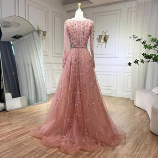 Dubai Arabic Designer Luxury Nude A-Line Beaded Evening Dress - Women's Wedding Party Gown (2024)