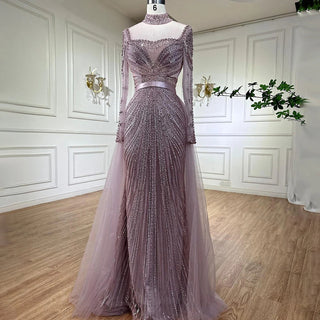 Luxury Champagne Mermaid Dubai Evening Dress with Detachable Overskirt: Ideal for Arabic Women's Wedding and Formal Party Gowns