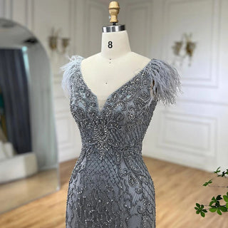 Champagne Mermaid Sleeveless Evening Dress: Elegant Formal Luxury with Diamond Feathers 2024