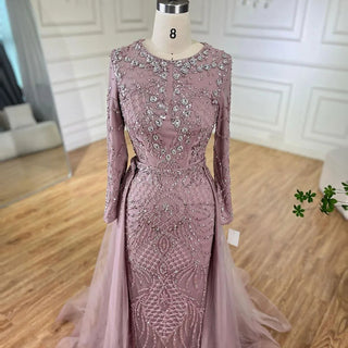 Ships in 1 to 3 Days - Silver Nude Mermaid Over Skirt Beaded Luxury Dubai Evening Dress Gown Long for Women Wedding Party 2024