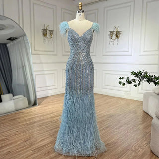 White Nude Feathers Beaded Spaghetti Strap Luxury Dubai Evening Dresses Gowns For Women Wedding Party 2024