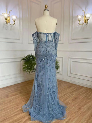 Grey Mermaid Spaghetti Strap Evening Gown: Luxury Beaded Elegance for Weddings and Parties 2024