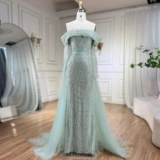 Arabia Nude Mermaid Boat Neck Evening Dress with Overskirt - Luxurious Attire for Women's Wedding Party 2024