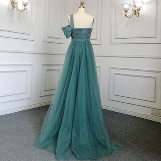 Ships in 1 to 3 Days - Turquoise Mermaid Evening Gown 2024: High Split, Luxury Beaded, Elegant for Women's Party