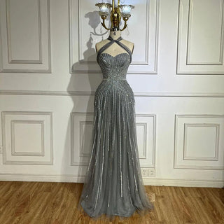 Dubai Azure: 2024 Turquoise Spaghetti Strap A-Line Luxury Beaded Evening Dress - Gown for Women's Wedding Party