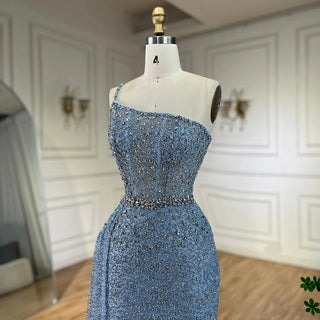 Turquoise Mermaid One Shoulder With Overskirt Beaded Evening Dresses Gowns: 2024 For Women Wedding Party