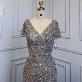 Silver Mermaid Elegant Evening Dress - Beaded Luxury Sparkle Gown for Women's Party 2024