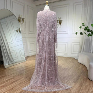 Ships in 1 to 3 Days - Muslim Hijab Mermaid Gown with Long Cape - 2024 Luxury Dubai Arabic Evening Dress for Formal Occasions