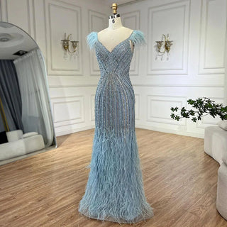 White Nude Feathers Beaded Spaghetti Strap Luxury Dubai Evening Dresses Gowns For Women Wedding Party 2024