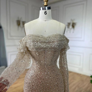 Ships in 1 to 3 Days - Arabic Nude Mermaid One-Shoulder Beaded Luxury Dubai Evening Dress - Gown for Women's Wedding Party 2024