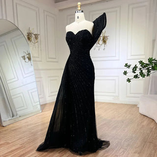 Green Mermaid High Split Elegant One Shoulder Beaded Evening Dress Gown for Women Wedding Party 2024