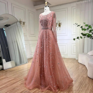 Dubai Arabic Designer Luxury Nude A-Line Beaded Evening Dress - Women's Wedding Party Gown (2024)