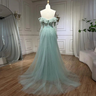 Ships in 1 to 3 Days - Arabia Nude Mermaid Boat Neck Evening Dress with Overskirt - Luxurious Attire for Women's Wedding Party 2024