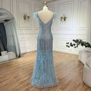 White Nude Feathers Beaded Spaghetti Strap Luxury Dubai Evening Dresses Gowns For Women Wedding Party 2024