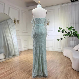 Luxurious Dubai Arabian Nude Mermaid Evening Dress with Gloves - Elegant Gown for Women's Wedding Parties 2024