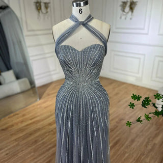 Dubai Azure: 2024 Turquoise Spaghetti Strap A-Line Luxury Beaded Evening Dress - Gown for Women's Wedding Party