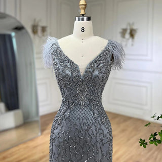 Champagne Mermaid Sleeveless Evening Dress: Elegant Formal Luxury with Diamond Feathers 2024