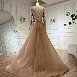 Nude Luxury Muslim Mermaid Evening Dress with Beaded Overskirt - Elegant Gown for Women's Party 2024