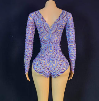 Glamorous Sheer Long Sleeve Beaded Bodysuit