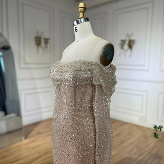 Ships in 1 to 3 Days - Arabic Nude Mermaid One-Shoulder Beaded Luxury Dubai Evening Dress - Gown for Women's Wedding Party 2024