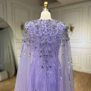 Ships in 1 to 3 Days – Dubai's Luxe Elegance: Sage Green Evening Dresses with Cape, Fuchsia Crystal, and Gold Accents for Women's Weddings and Formal Parties (2024)