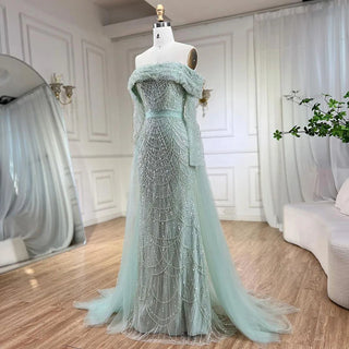 Arabia Nude Mermaid Boat Neck Evening Dress with Overskirt - Luxurious Attire for Women's Wedding Party 2024