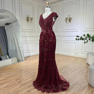 Ships in 1 to 3 Days - Luxury Dubai Arabic Mermaid Gold Elegant Tassel Beaded Evening Dresses Gowns for Women's Wedding Party 2024