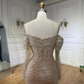 Ships in 1 to 3 Days - Arabic Nude Mermaid One-Shoulder Beaded Luxury Dubai Evening Dress - Gown for Women's Wedding Party 2024