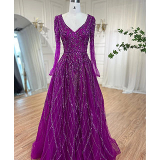 Arabic Turquoise A-Line Sweetheart Long Sleeves Beaded Evening Dress Gown for Women Party 2024