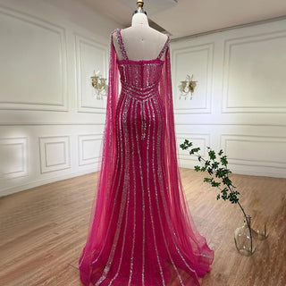 Ships in 1 to 3 Days – Lilac Mermaid Evening Gown 2024: Cape Sleeves, Luxury Beaded, Open Split for Women's Wedding Party