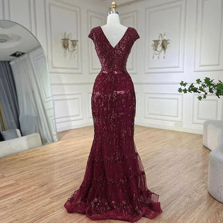 Ships in 1 to 3 Days - Luxury Dubai Arabic Mermaid Gold Elegant Tassel Beaded Evening Dresses Gowns for Women's Wedding Party 2024