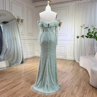 Arabia Nude Mermaid Boat Neck Evening Dress with Overskirt - Luxurious Attire for Women's Wedding Party 2024