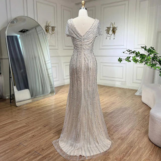 Ships in 1 to 3 Days - Silver Mermaid Elegant Evening Dress - Beaded Luxury Sparkle Gown for Women's Party 2024