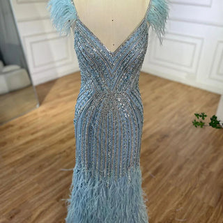 White Nude Feathers Beaded Spaghetti Strap Luxury Dubai Evening Dresses Gowns For Women Wedding Party 2024