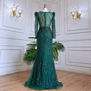 Emerald Allure: Elegant Green V-Neck Mermaid Evening Gown with Beading - 2024 Arabic Luxury