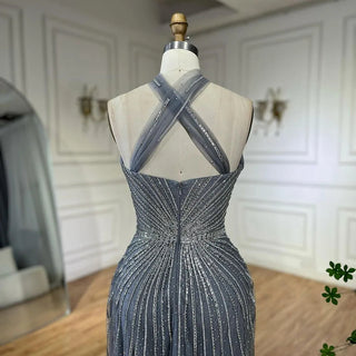 Dubai Azure: 2024 Turquoise Spaghetti Strap A-Line Luxury Beaded Evening Dress - Gown for Women's Wedding Party