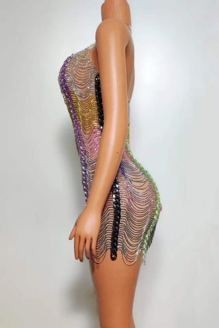 Vibrant Multicolor Sequin Mini Dress with Spaghetti Straps