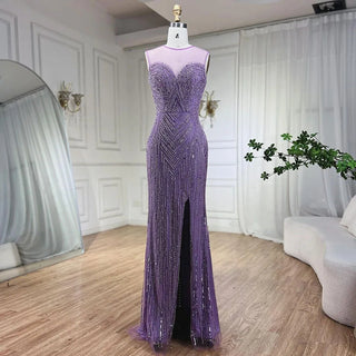 Caramel Cape Sleeves Mermaid High Split Beaded Evening Dress - Long Celebrity Gown for Woman Party