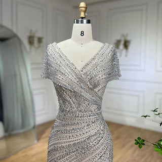 Silver Mermaid Elegant Evening Dress - Beaded Luxury Sparkle Gown for Women's Party 2024