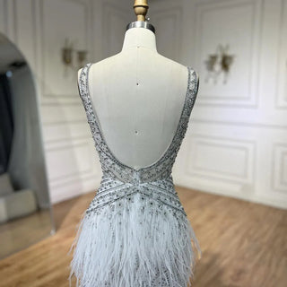 Lilac Luster: Feathers Mermaid Evening Dress with Champagne Beaded Elegance - Perfect for Women at Wedding Parties and Proms.