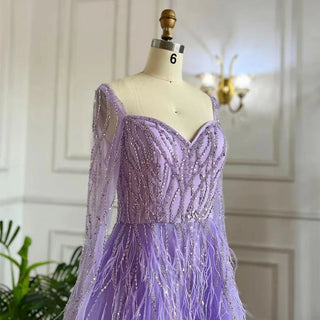 Luxury Dubai Feathers Lilac Evening Dresses: Elegant Emerald Green Arabic Formal Party Gowns for Women's Weddings