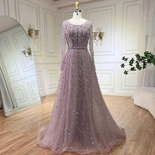 Dubai Arabic Designer Luxury Nude A-Line Beaded Evening Dress - Women's Wedding Party Gown (2024)