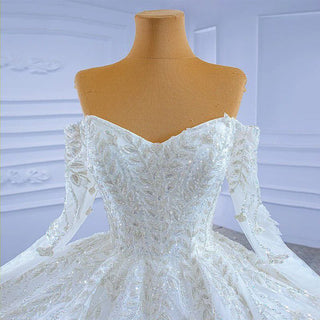 New Design Luxury White and Gold Wedding Dress Ball Gown