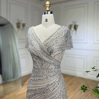 Ships in 1 to 3 Days - Silver Mermaid Elegant Evening Dress - Beaded Luxury Sparkle Gown for Women's Party 2024